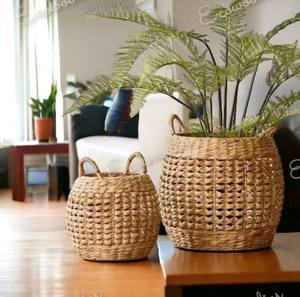 Cesta de almacenamiento de mimbre de bambú duradera con estilo con asa Diseño Art Deco ecológico para decoraciones de macetas de interior y exterior - Product Image 1