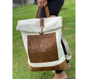 <b>Leather</b> Canvas Luxury <b>Backpack</b> Casual Travel School <b>Laptop</b> Rucksack Lightweight Large Capacity Unisex Manufacturer LCBP-0126 - Product Image 1