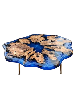 Mesa de Centro de Madera y Resina Epoxi Pulida, Hecha a Mano, Ecológica, Resistente al Agua, Diseño Océano Río, Artesanía de Lujo - Product Image 1