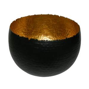 Bol décoratif de forme ronde en acier inoxydable et aluminium, couleur noire plaquée or, design élégant - Product Image 4