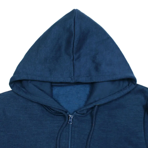 Sudadera con capucha y cremallera completa informal para hombre azul marino ropa de invierno de punto transpirable con patrón sólido de técnica lavada - Product Image 3