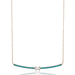Collar con Colgante de Barra Larga de Turquesa Nano, Joyería Fina Turca, Hecho a Mano, Chapado en Rodio, Plata de Ley 925 - Product Image 2