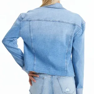 Classique bleu femmes denim veste décontracté à manches longues boutonné coupe décontractée élégant vêtements d'extérieur tous les jours Streetwear mode tenue - Product Image 5