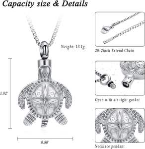 Collar de urna de joyería de cremación de tortuga marina personalizado de plata para cenizas, colgante de urna conmemorativa de recuerdo funerario de tortuga para tamaño humano - Product Image 2