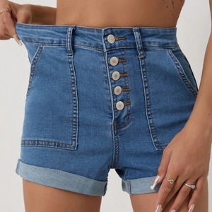 Nouveau décontracté uni jean Shorts pour femmes 100% coton personnalisé été femmes Shorts Premium élégant lavé Denim Shorts - Product Image 2