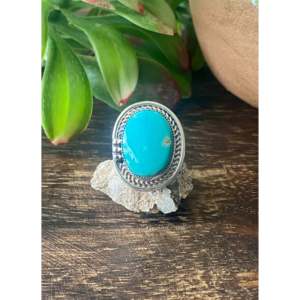 Handmade Boho Royston Turquoise & Sterling <b>Silver</b> <b>Ring</b> Navajo Made <b>Statement</b> Piece for Everyday Wear IGI Certified Size 8.5 - Product Image 1