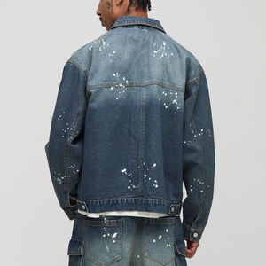 Haute qualité bouton fermeture avant poches cargo quantité minimale de commande bas veste surdimensionnée pour hommes partout Splash sérigraphie veste en jean - Product Image 6