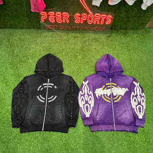 Nueva llegada Sudadera con capucha de diamantes de imitación personalizados Heavyweight Streetwear Zip Up para hombres OME Fabricante Sudadera con capucha para hombres - Product Image 6