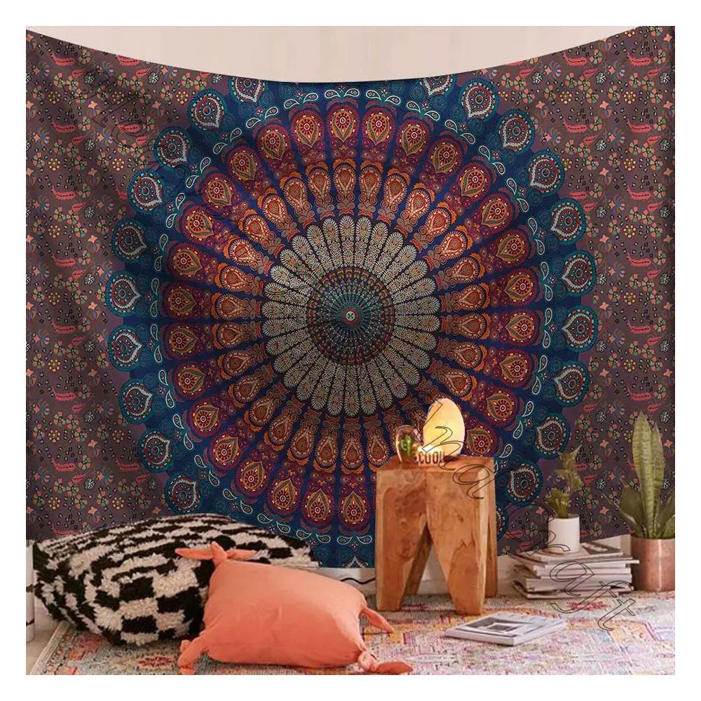 Tapiz de Mandala indio grande impreso en línea, colgadores de pared con impresión Digital, tapiz decorativo para dormitorio
