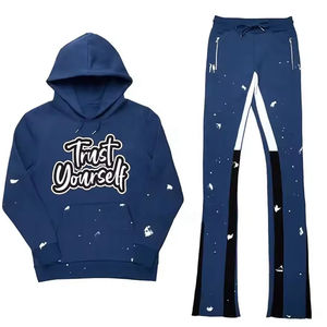 Venta al por mayor de moda de gran tamaño pulóver chándal de algodón de los hombres de alta calidad de moda de gran tamaño chándal con capucha y pantalón acampanado - Product Image 5