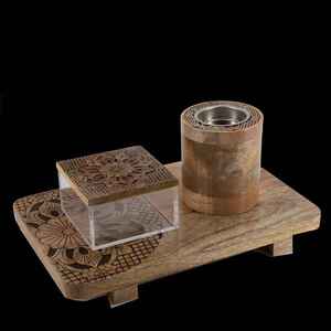 Support de Bukhoor en bois moderne et élégant avec charnières dorées pour la décoration culturelle et intérieure - Product Image 3