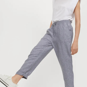 Pantalones de pierna ancha informales holgados con cordón para mujer, pantalones de entrenamiento para correr, pantalones hasta el tobillo de algodón y lino - Product Image 5