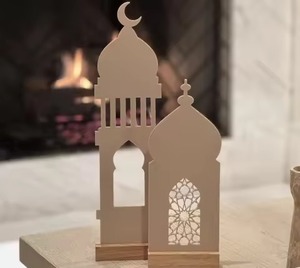 Centro de Mesa Decorativo con Silueta de Mezquita Roja Brillante, Regalo Festivo Islámico para el Ramadán y el Eid, Adorno Espiritual para el Hogar, Metal - Product Image 2