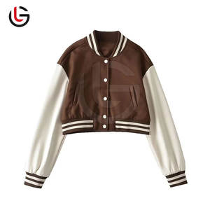Quick Dry Cropped Letterman <b>Jacket</b> <b>Long</b> Sleeves Premium Quality Women Cropped Letterman <b>Jacket</b> - Product Image 1