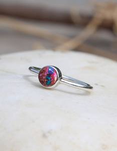 แหวนเงินแท้ทำมือประดับมุกและเทอร์ควอยซ์สีชมพู ดีไซน์ดอกดาเลีย พร้อมเทอร์ควอยซ์คิงแมน เหมาะสำหรับเป็นของขวัญ - Product Image 1