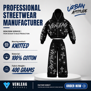 VENLEAG Men's Clothing OEM/ODM Custom <strong>Hoodie</strong> 430 Grams Black Rhinestone Sweatshirt 100% Cotton Hoodies Streetwear - Product Image 1