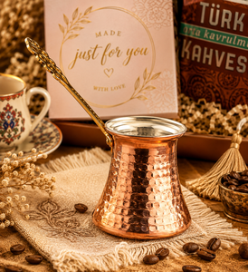 Luxury Turkish Coffee <b>Gift</b> <b>Box</b> Set with Copper Pot, Turkish Coffee Cups, Turkish Coffee, Chocolate & Evil Eye Keychain - Product Image 3