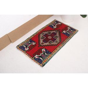 1.7x3 ft Turkish Rug, <b>Red</b> Animal Print Vintage <b>Wool</b> Rug - Product Image 3
