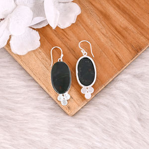 Bohemian Style Earring Natural Blood Stone Brass Dangle Earring <b>Silver</b> <b>Plated</b> Wedding Jewelry Long Pair Earring Gift For Her - Product Image 4