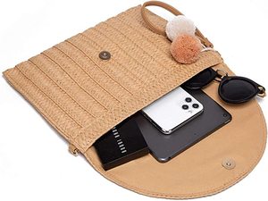 Sac fourre-tout en paille pour femmes grande capacité Shopping fourre-tout bohème sac à bandoulière voyage sac de plage avec doublure OEM - Product Image 5