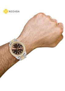 Entirely Hand-Set Bust Down Diamond <b>Watch</b> for Men Shimmering Moissanite Analog <b>Watch</b> Elegant Moissanite <b>Watch</b> with Sunburst Dial - Product Image 5