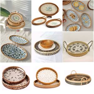 Plateau en rotin de luxe avec décoration en coquillages - Plateau de rangement rond fait main haut de gamme pour décorations et cadeaux de maison - Product Image 5