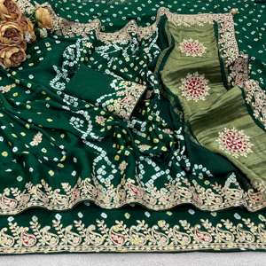 Sari pour femme en soie Gaji avec travail Bandhani Gota Pati, Pallu en Lagadi Patta pur fait main, entièrement orné de Bandhej, fabriqué en Inde - Product Image 5