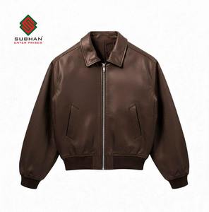 Men's Brown A2 Bomber <b>Synthetic</b> <b>Leather</b> Jacket | Handmade Casual Winter Outerwear | Gift Him - Product Image 1