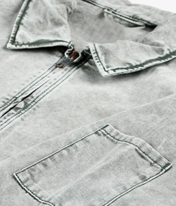 Chaqueta vaquera personalizada con forro de algodón, chaqueta de trabajo lavada, transpirable, holgada, para exteriores, chaqueta vaquera de trabajo informal de lona pesada - Product Image 6