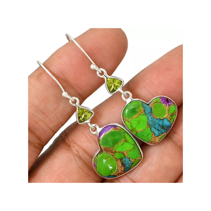 925 Sterling Silver Dangle <b>Earrings</b> Natural Copper Turquoise & <b>Peridot</b> Stone Silver <b>Earring</b> Handmade Silver <b>Earrings</b> Jewelry ODM - Product Image 1
