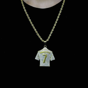 Silver Ronaldo Number Seven Jersey Pendant Necklace <b>Iced</b> <b>With</b> Moissanite Diamond Look Football <b>Fan</b> Statement Chain - Product Image 1