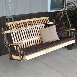 Outdoor wooden porch <b>swing</b> with heavy-duty steel chains and smooth finished for a peaceful and rustic <b>garden</b> vibe - Product Image 5