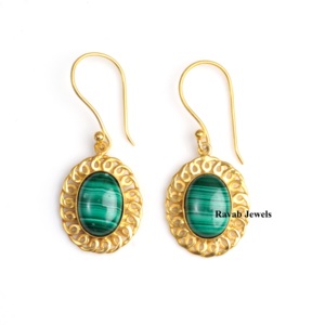 Boucle d'oreille en argent sterling véritable 925 plaqué or 18 carats Malachite naturelle Pierre précieuse personnalisée Designer Fine Boucle d'oreille tendance Cadeau pour femme - Product Image 1