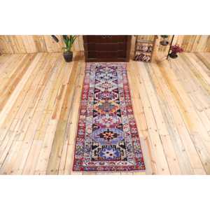 Turkish <b>Runner</b> Rug 2,8x7,9 ft (84x241 cm), Herki <b>Red</b> Animal Print Vintage Rug - Product Image 1