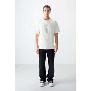 Camiseta Extra Grande para Hombre 100% Algodón - Color Blanco Hueso con Jersey Texturizado Grueso y Suave Estampado - 88355 - Product Image 3