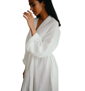 เสื้อคลุมผ้าฝ้าย100% สีพื้นสำหรับผู้หญิงเสื้อคลุมผ้าตาข่ายน้ำหนักเบาชุดคลุมชายหาดตัวสั้นเนื้อนุ่มฤดูร้อนเสื้อคลุมอาบน้ำสีขาวน้ำนมสำหรับผู้หญิง - Product Image 5