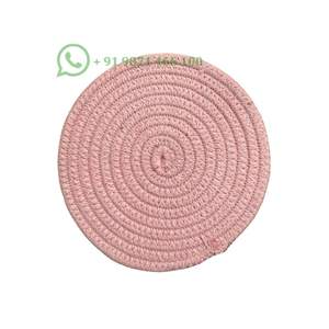 Pink table coaster 6 inches set with mat coaster made of natural cotton <b>trivet</b> - Product Image 1
