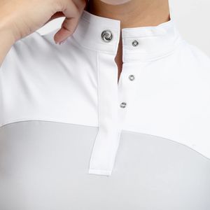 Camisa ecuestre elegante para mujer, manga corta, ajuste elástico, ropa personalizada a granel, venta al por mayor, camisetas para montar a caballo - Product Image 6