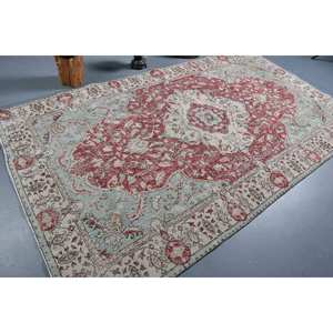 พรมตุรกีวินเทจดีไซน์แบบเย็บปะสีแดงน้ำเงิน5.6 x 9.9ft ผ้าขนสัตว์ลาเท็กซ์ถักแบบแบนสำหรับตกแต่งห้องนั่งเล่น - Product Image 2