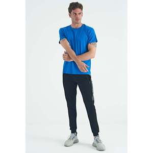 T-shirt basique à col rond pour homme Air Jones, mélange de coton et d'élasthanne de qualité supérieure, manches courtes, coupe classique, bleu Saks, modèle 88245 - Product Image 3