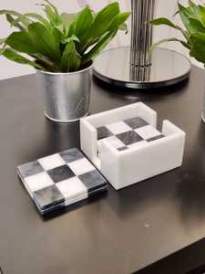 Juego de 6 Posavasos de Mármol Blanco y Negro, Posavasos Hechos a Mano con Diseño de Cuadros, Decoración de Mesa - Product Image 3