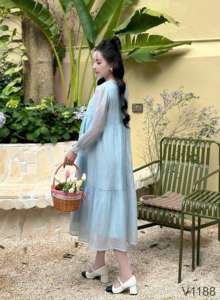 Vestido de maternidad de verano de alta calidad para niñas Anti-retráctil Absorbente de sudor Tela suave y cómoda Buena absorbencia-Vietnam V1188 - Product Image 6