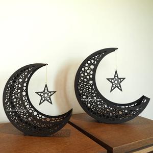 Bougeoir en forme de lune en métal noir fini cadeaux islamiques décoration de table pour la maison et le festival pour le Ramadan Mubarak - Product Image 3