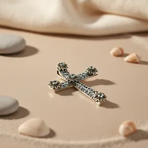 Silver <b>Cross</b> Pendant with CZ Gemstones Rhodium Plated Religious Jewelry Gift Featuring Jesus Shape Made of Gold - Product Image 2