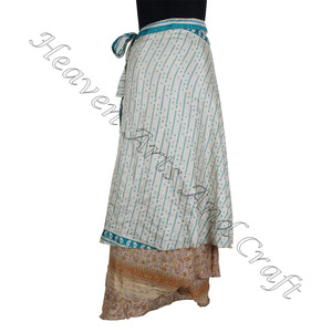 Falda larga envolvente mágica para mujer de alta calidad 2025, falda larga envolvente de saris de seda mágica Reversible de 2 capas, falda envolvente de seda mágica India - Product Image 3