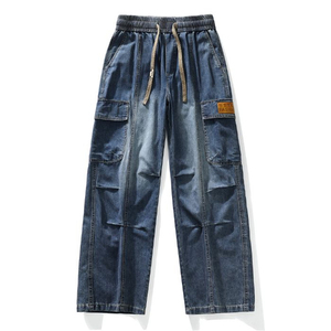 Pantalones vaqueros Cargo Vintage de alta calidad para hombre, tela recubierta transpirable lavada a la piedra, cintura bordada holgada, moda de invierno - Product Image 2