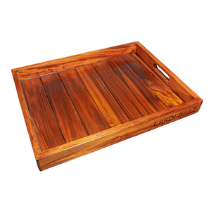 Plateau de service de restauration rapide en bambou rectangulaire de luxe avec poignée plat en bois naturel pour le service de fête - Product Image 1