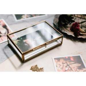 Vintage D Shape Glass Jewelry <b>Storage</b> <b>Box</b> Handmade Brass Metal Organizer Clear Glass Case With Fan Top Lid For Rings Earrings - Product Image 3