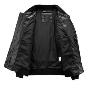 2025 veste en cuir de peau de vache de haute qualité pour hommes Durable pour une utilisation en extérieur veste en cuir à col montant avec plusieurs poches - Product Image 3