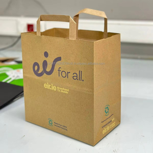 Vente en gros de sacs en papier kraft brun avec logo imprimé personnalisé avec poignée plate pour l'emballage et l'emballage de produits alimentaires artisanaux - Product Image 1